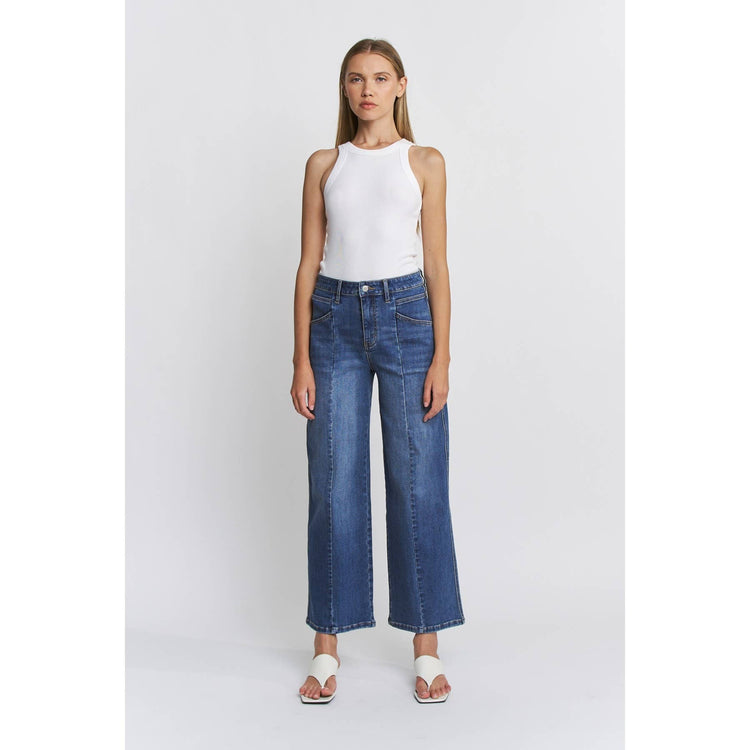 HIGH RISE SEAMED WIDE LEG ANKLE JEAN