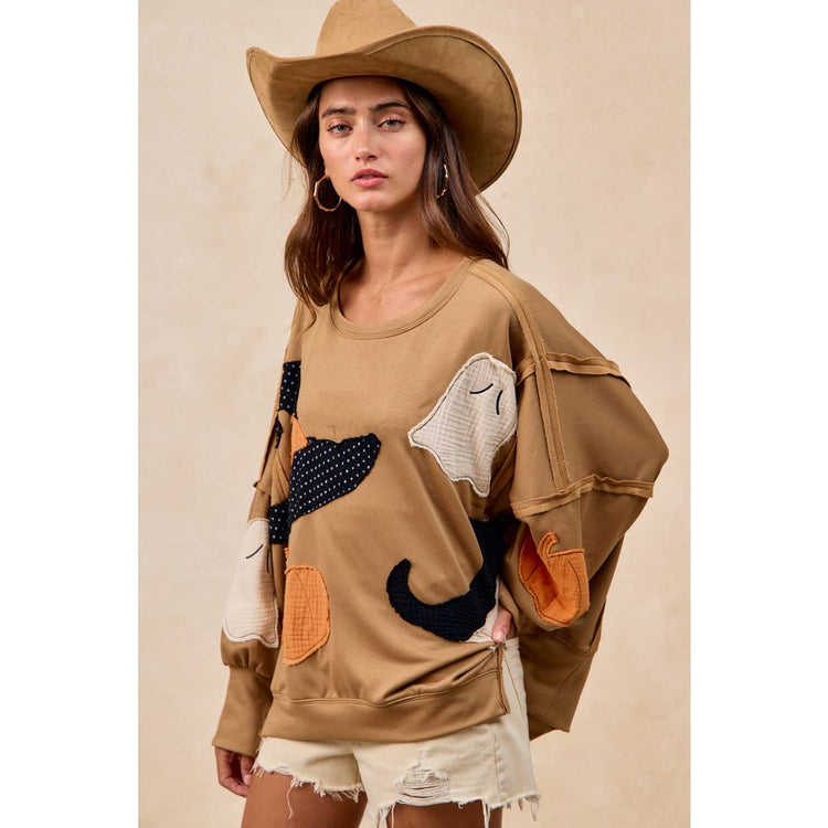 HALLOWEEN THEME PATCHWORK FRENCH TERRY SWEATSHIRT
