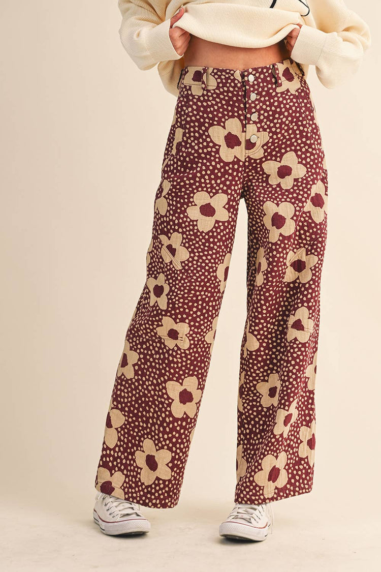 FLORAL PRINT HIGH WAISTED PANTS