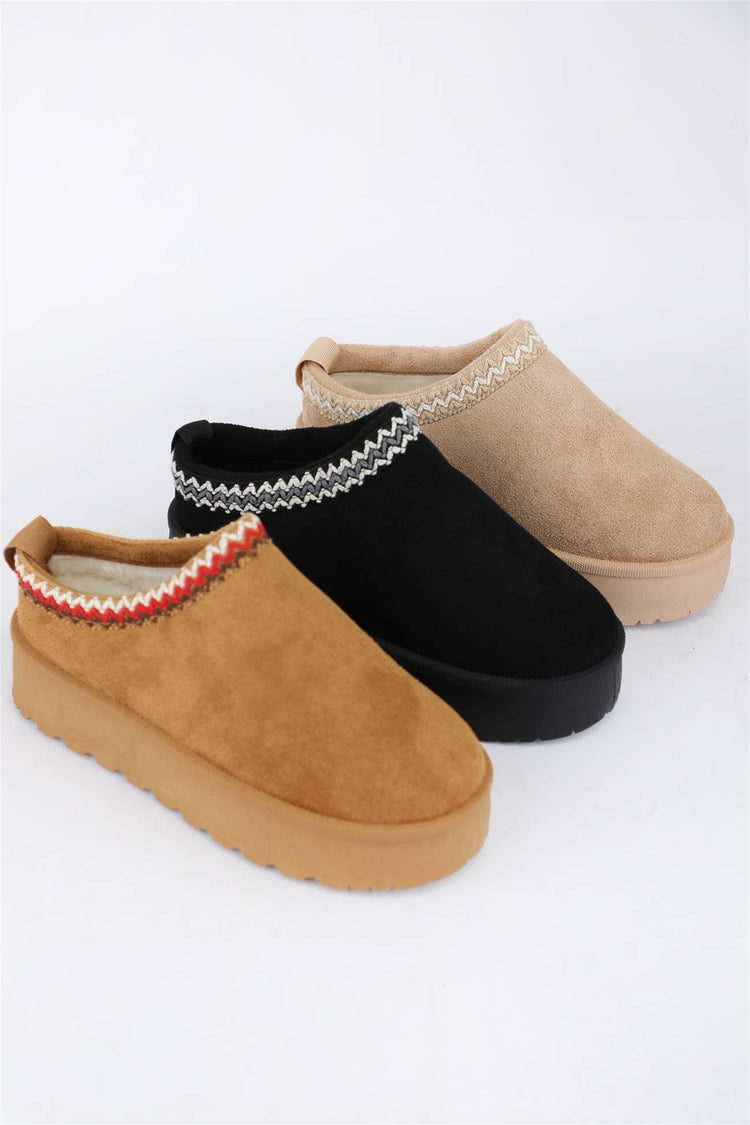 SLIP ON UGG INSPIRED PLATFORM SLIPPER: TAN