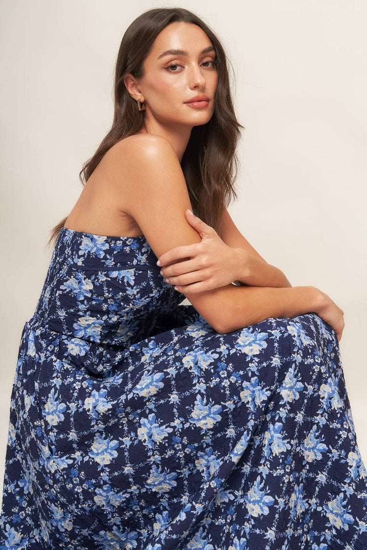 Textured Strapless Woven Midi Dress