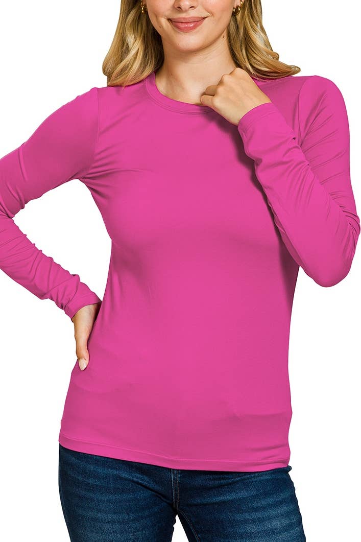 Brushed Microfiber Long Sleeve Round Neck Tee