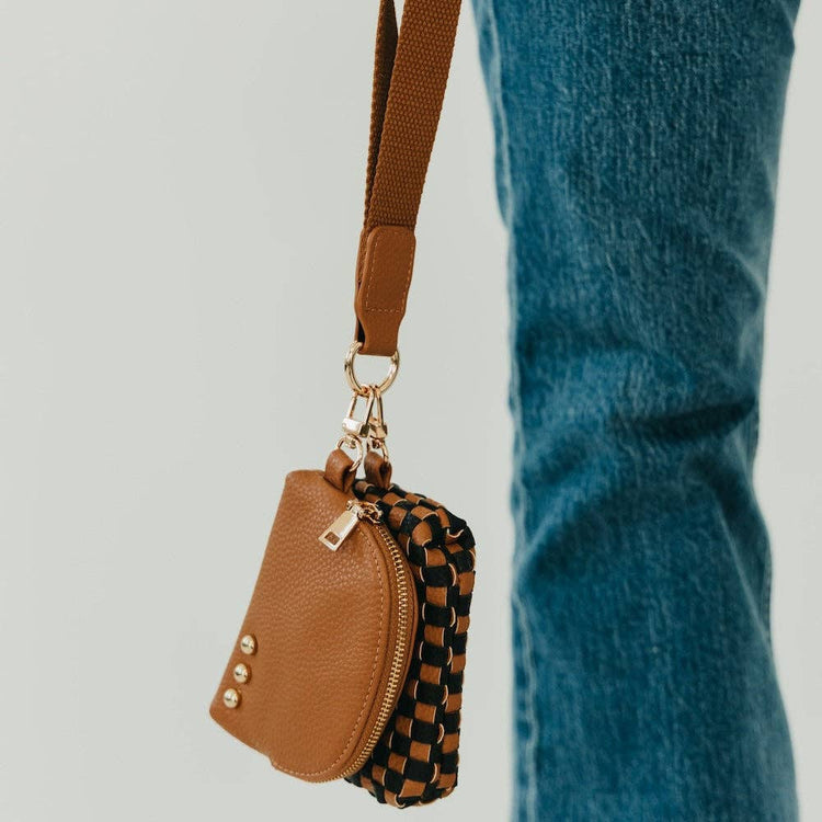 Wonderlust Woven Dual Pouch Wristlet Wholesale Coffee Checkered