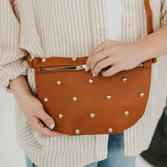 Chic Gold Studded Westlyn Bum Bag: Brown