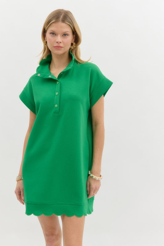 Scalloped Kelly Green Jersey Knit Dress