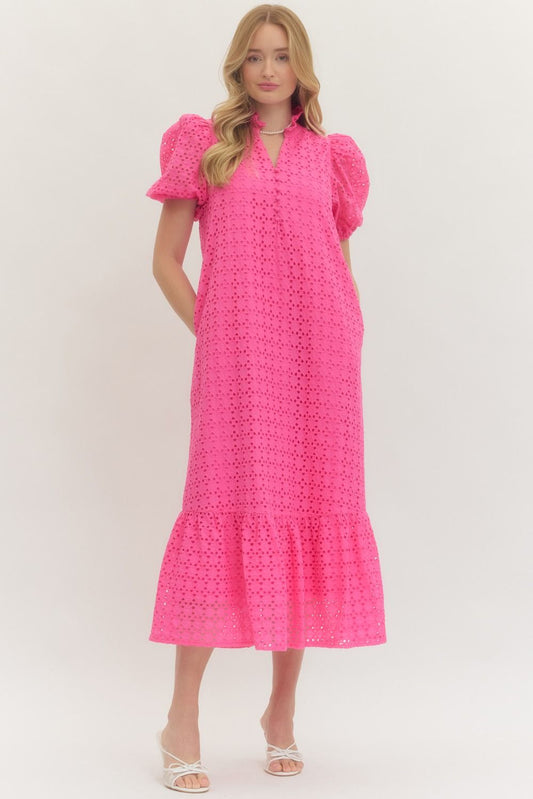 Sophie Eyelet Short Puff Sleeve Midi Dress