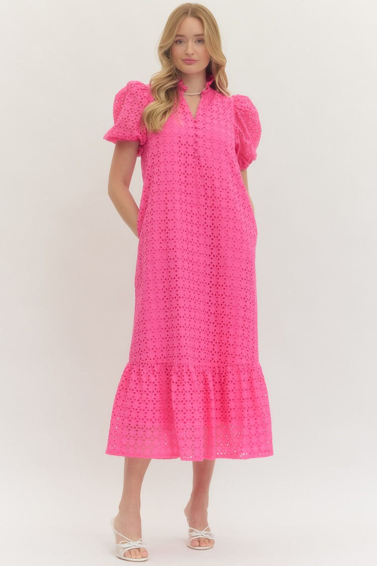 Sophie Eyelet Short Puff Sleeve Midi Dress