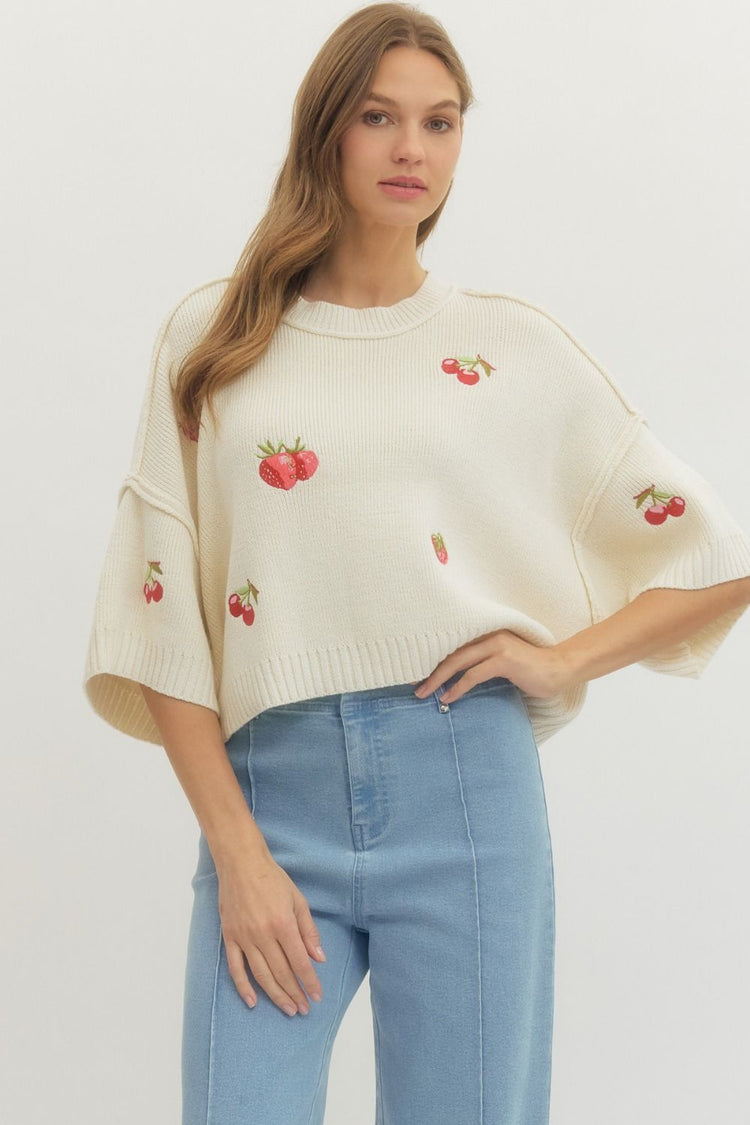 Strawberry Field drop shoulder half sleeve knit top