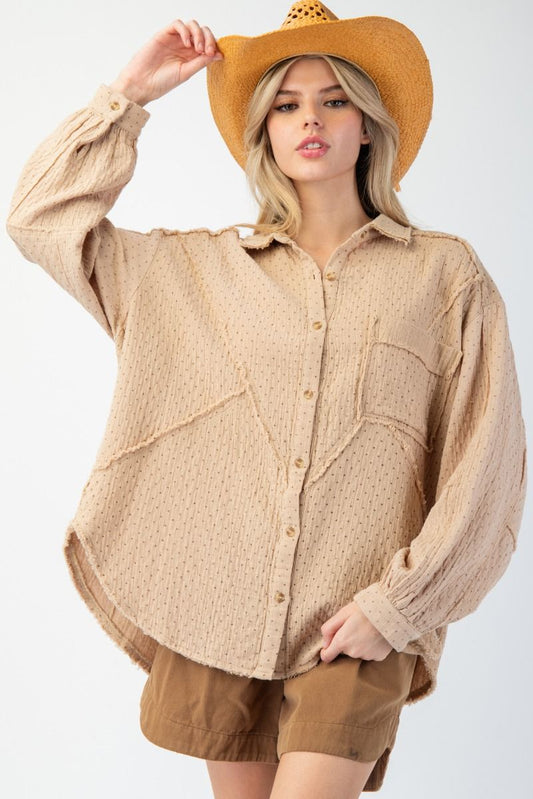 PRINTED COTTON GAUZE BUTTON DOWN SHIRT