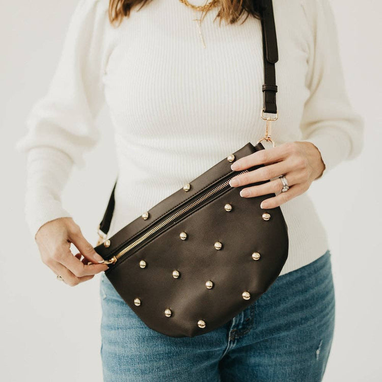Chic Gold Studded Westlyn Bum Bag: Brown