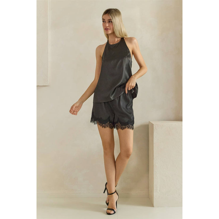 Satin Lace Trim Lounge Shorts
