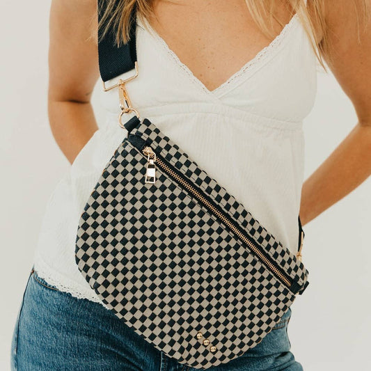 Westlyn Woven Bum Bag - Checkered Light Gray Navy