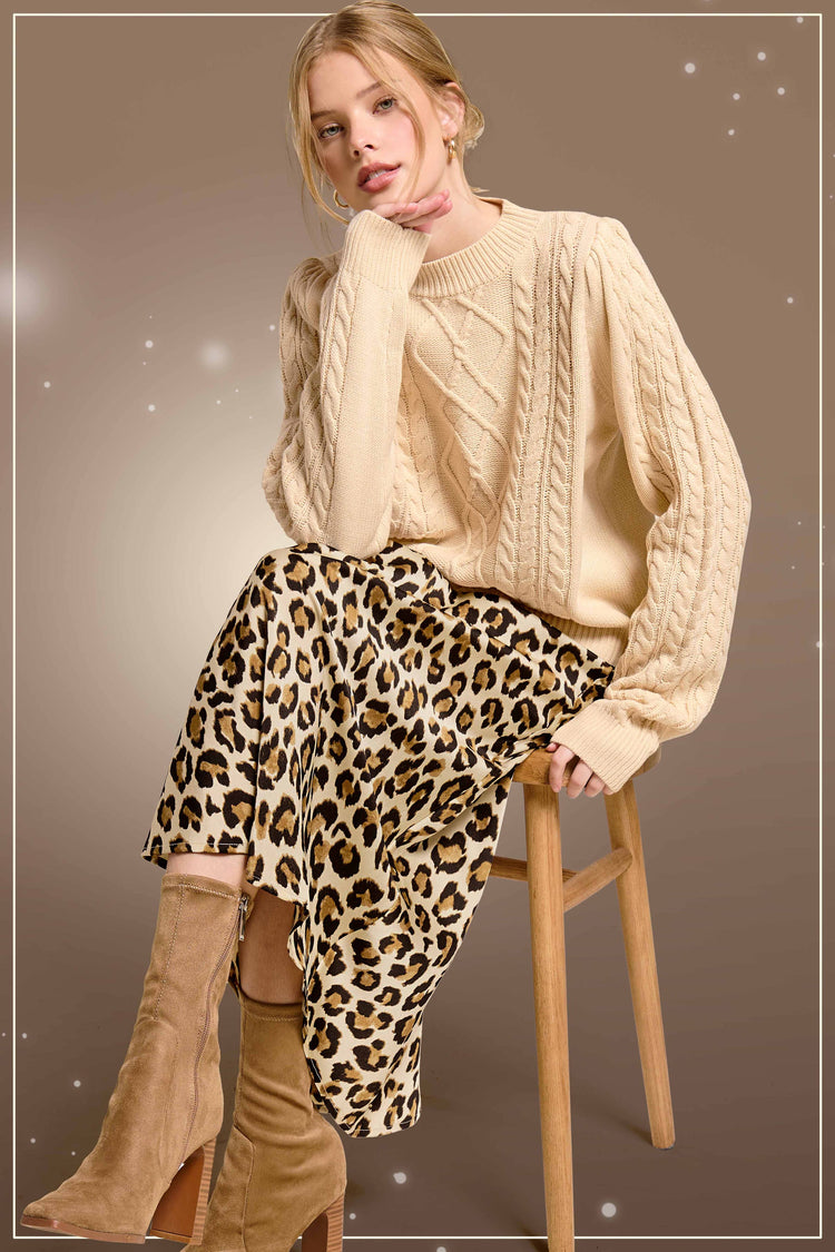 Dressy Satin Skirt Long Panel Skirt: Classic Leopard