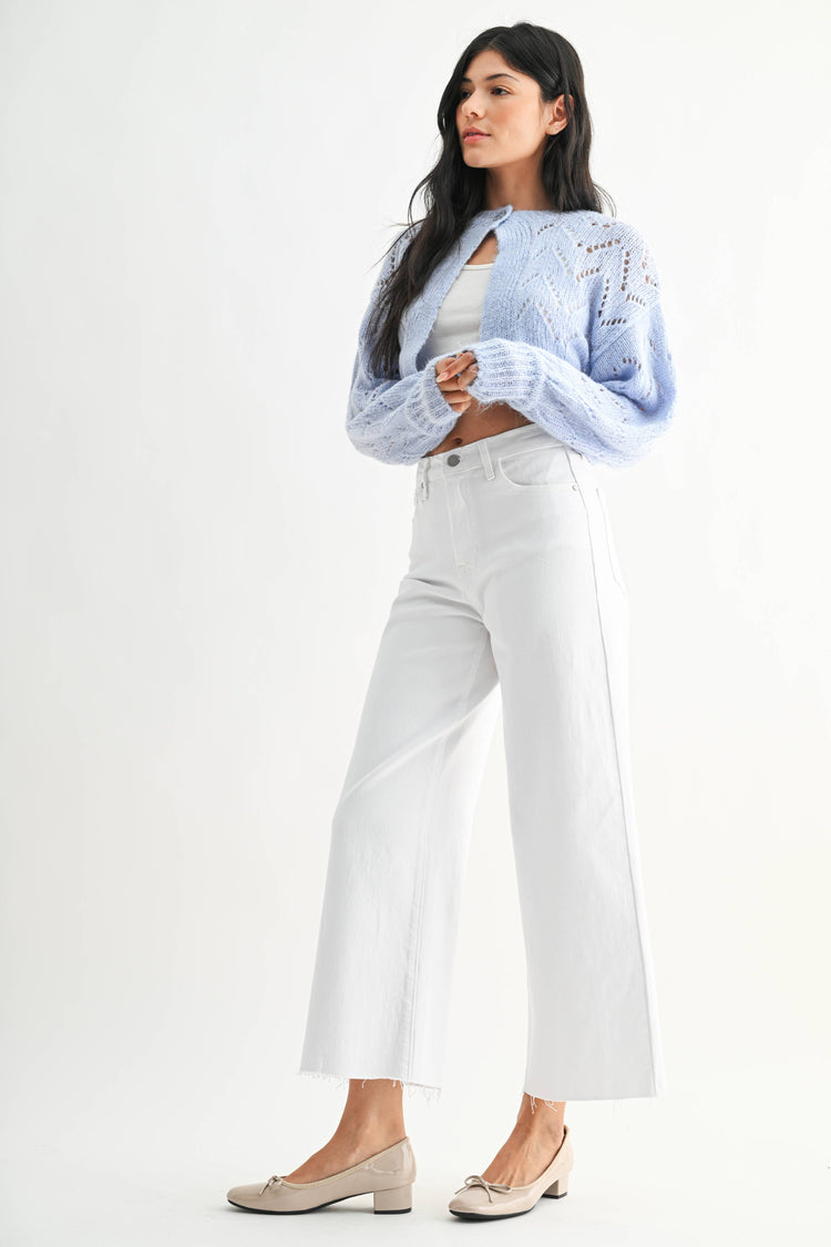 White Scissor Cut Wide Leg Jeans