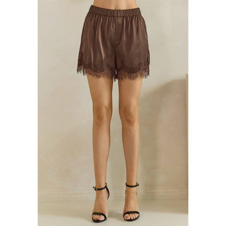 Satin Lace Trim Lounge Shorts