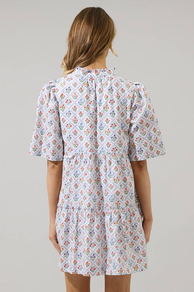 Lara Floral Dixie Split Neck Shift Dress: WHT-MULT