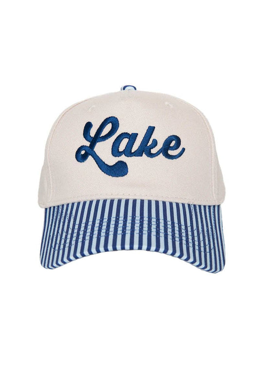 Lake Vintage Trucker Cap: Light Blue and Navy Stripe