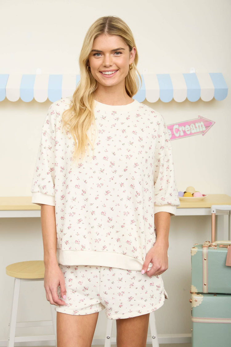 FLORAL SHORTS & SHIRT SET: IVORY MULTI