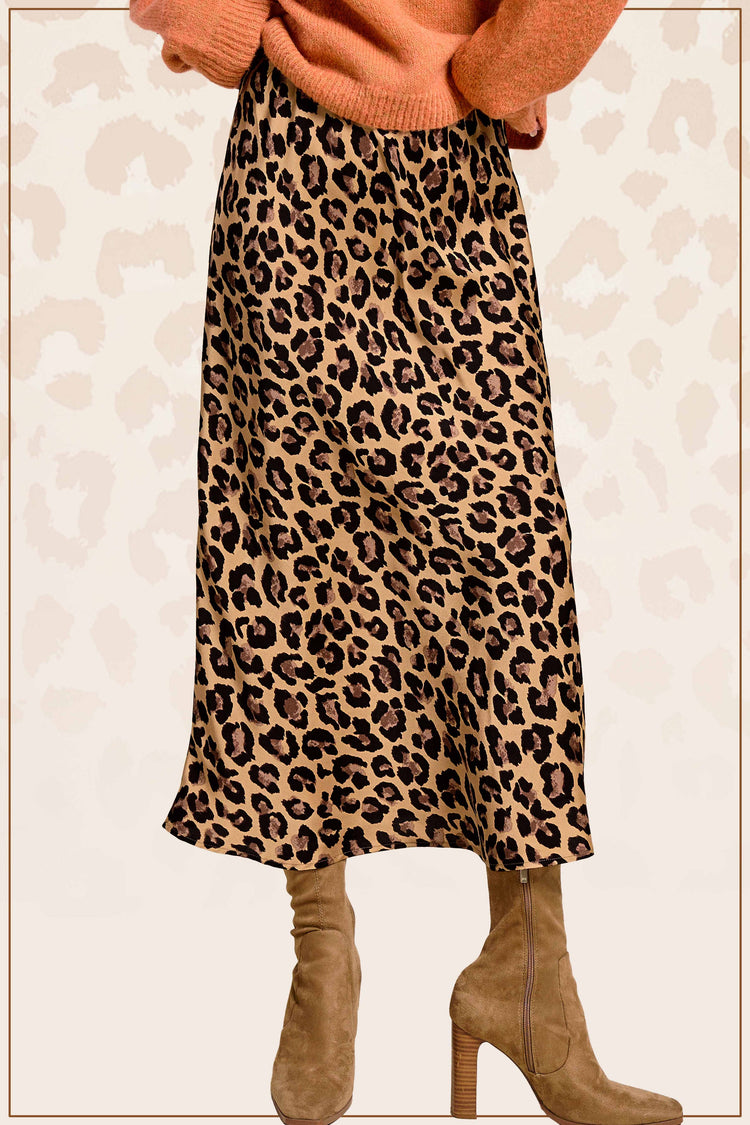 Dressy Satin Skirt Long Panel Skirt: Classic Leopard